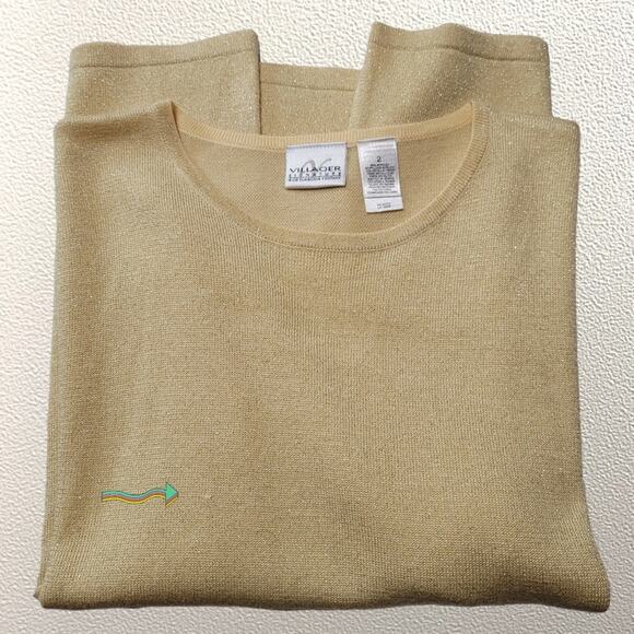 Vintage Villager Signature Liz Claiborne Yellow And Gold Metallic Top Size 2X - Picture 5 of 5